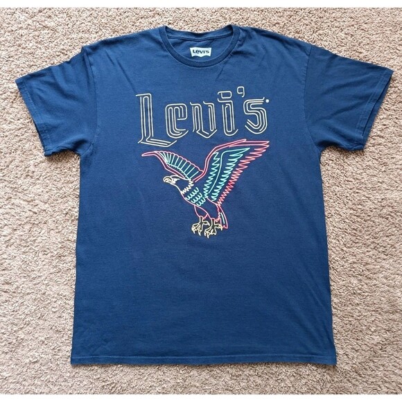 Levi's Eagle T-Shirt Men’s Large Navy Blue Short Sleeve - Picture 1 of 7